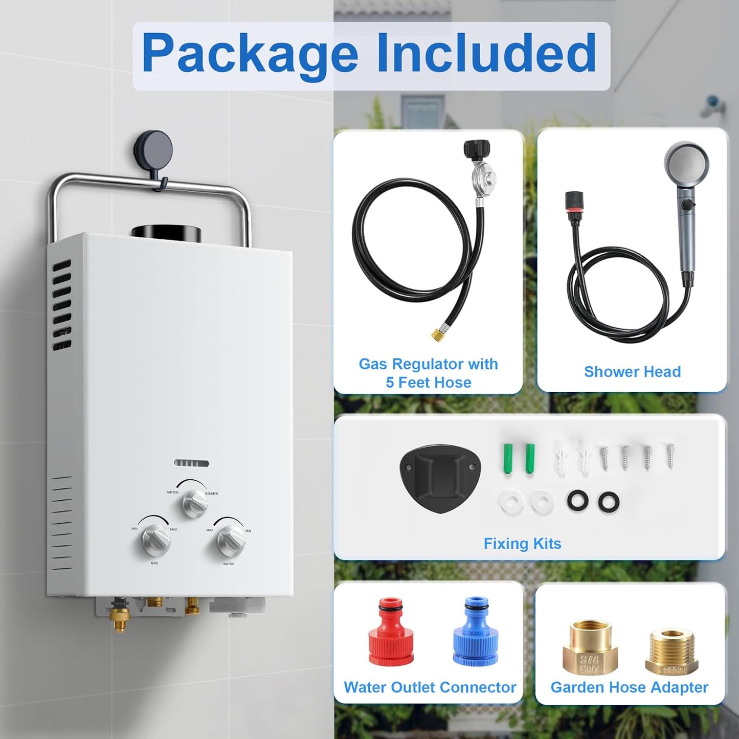 Tankless Water Heater Propane, Outdoor 6L 1.58 GPM Portable Water Heater with Handle, On Demand Hot Water Heater with Overheating Protection, Camping