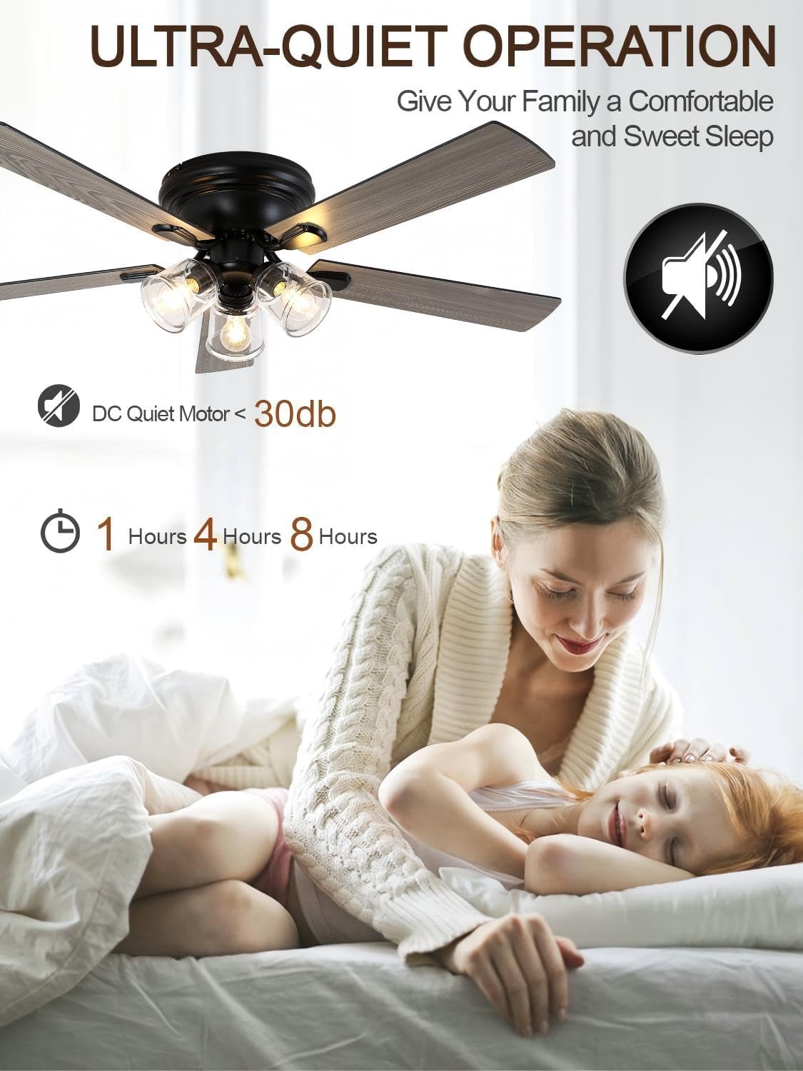 52 Inch Flush Mount Farmhouse Ceiling Fan with Lights and Remote | Rustic Fandelier Ceiling Fan, Low Profile Chandelier, 5 Dual Blade, for Bedroom Living Room, Reversible DC Motor 6 Speeds Vintage-V2