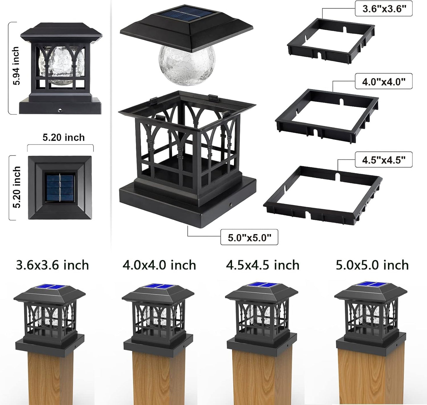 AEFRELEOHT Solar Post Cap Lights, Warm White & RGB Automatic Cycling, Cracked Glass Bulb, 20 Lumens lP65 Waterpr