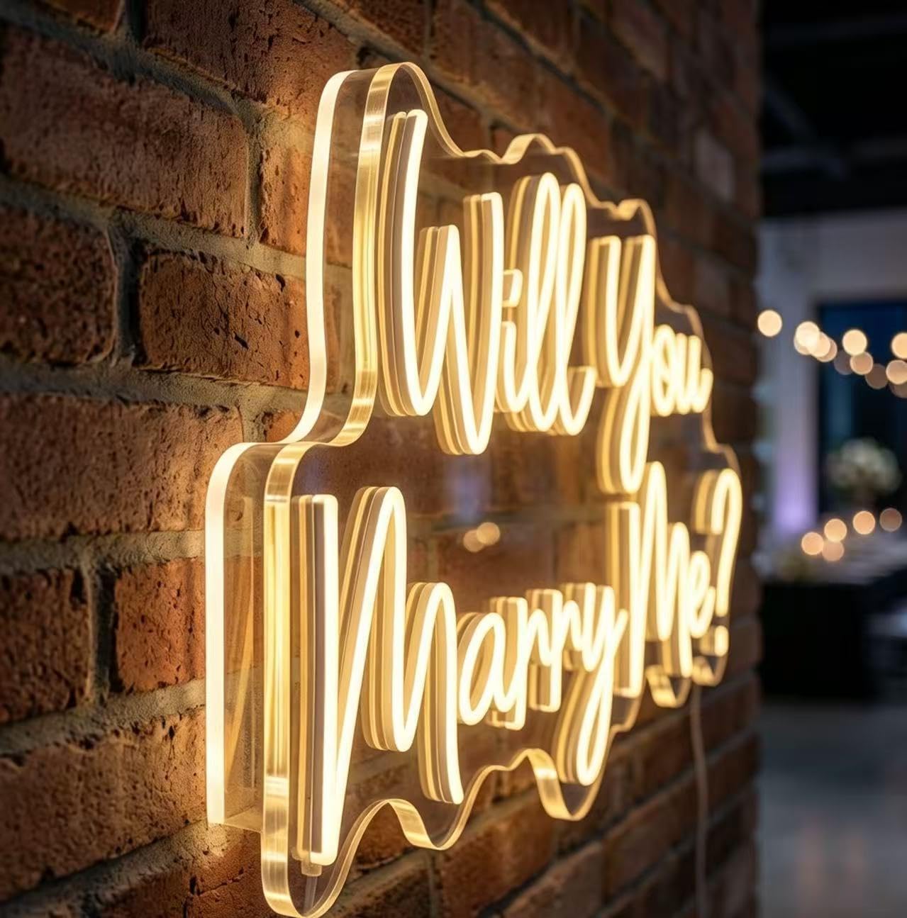 Will You Marry Me Neon Sign, 23"×14.6" Warm White LED Neon Light for Proposal Wedding Wall Decor, Adapter Powered Romantic Neon Sign