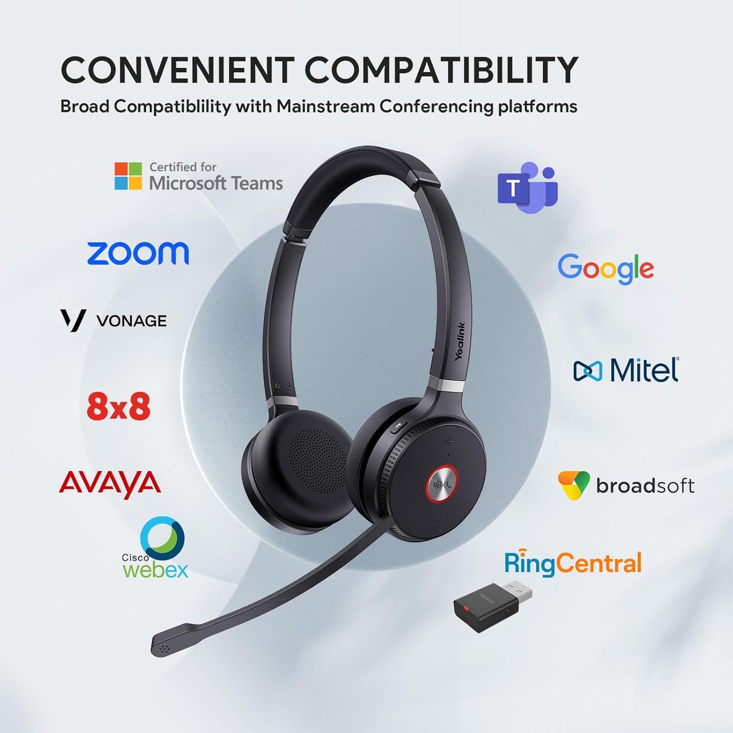 Yealink WH62 Portable Wireless Headset with DECT Dongle, Headset for Teams, Zoom Skype Certified, Office Work Headset