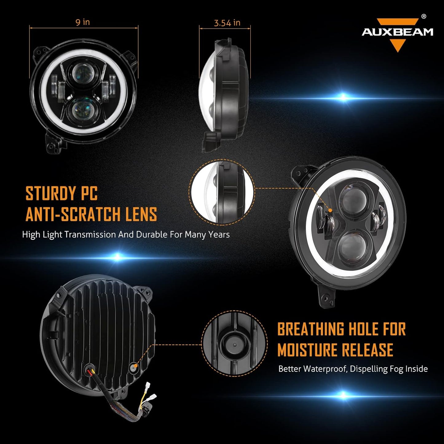 Auxbeam 9 Inch LED Headlights with DRL & Turn Signal Round Projector Headlamps Replacement for Jeep Wrangler JL JLU Sport Sahara Rubicon Gladiator JT