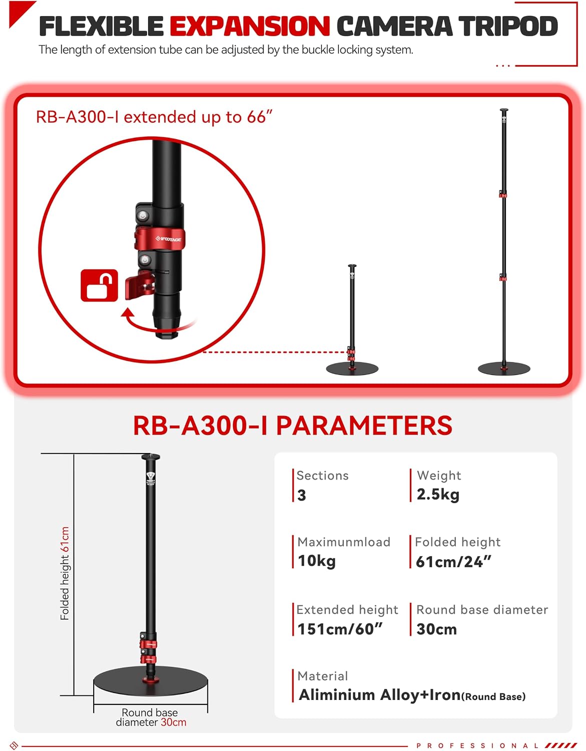IFOOTAGE Cobra 2 RB-A300-I 60" Iron Round Base Camera Monopod Stand