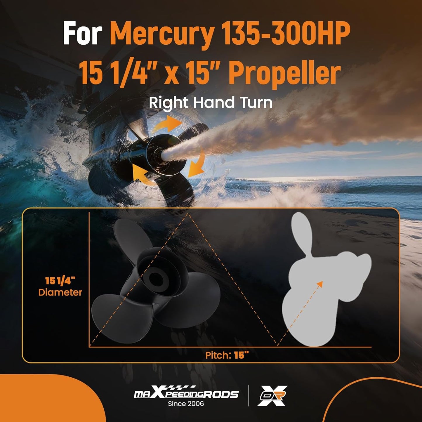 maXpeedingrods 15 1/4 X 15 Aluminum Boat Propeller for Mercruiser Alpha One &Mercury Outboard Motos 135-300 HP, 15 Spline Tooth 3 Blades, Right Hand, Parts No# 48-78116A45