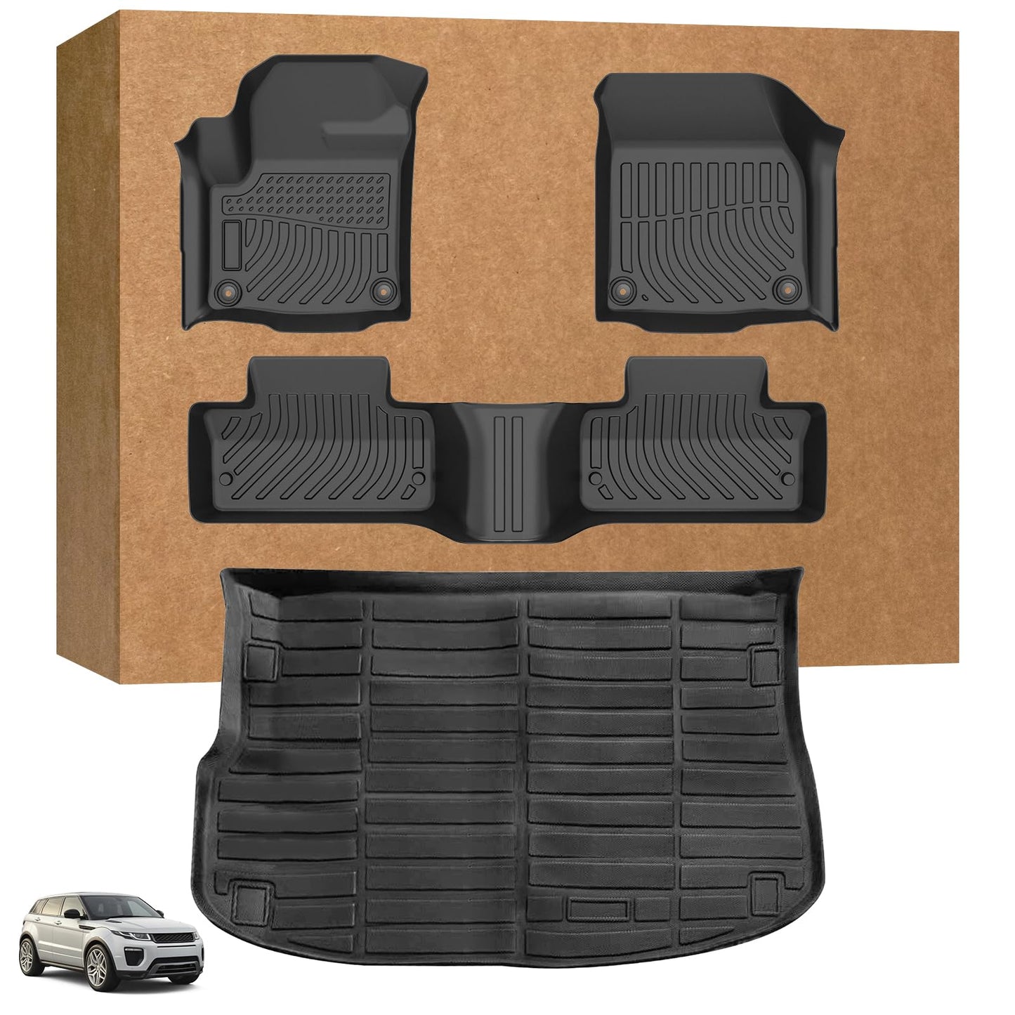 Floor Mats for Land Rover Evoque 2011-2019, NOT for Convertible or 3 Door/Coupe, TPE Non-Slip Waterproof Front & 2nd Row & Cargo Liner Floor Liners Set, Custom Fit Rover Evoque Floor Mats Accessories