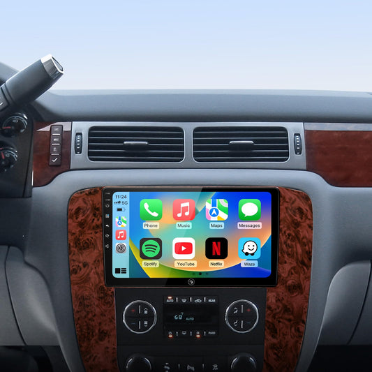 Car Radio Stereo for Chevy Silverado Tahoe Suburban GMC Yukon Sierra 2007 2008 2009 2010 2011 2012 2013, 9'' 2+64G Touchscreen Upgrade Carplay/Android Auto/HD Backup Camera/SWC (Mahogany Wood)
