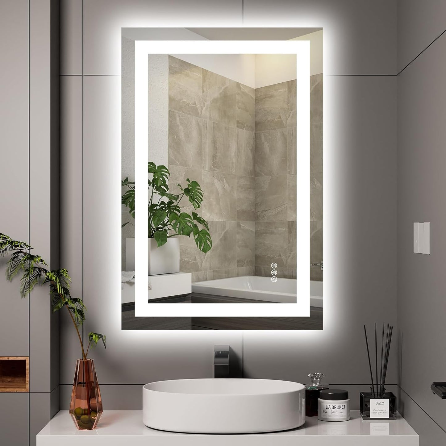 Hivone LED Bathroom Mirror with Lights 24&#34;x 36&#34; Wall Vanity LED Mirror Stepless Dimmable,Double Front and Backlight,Anti-Fog,Memory Smart