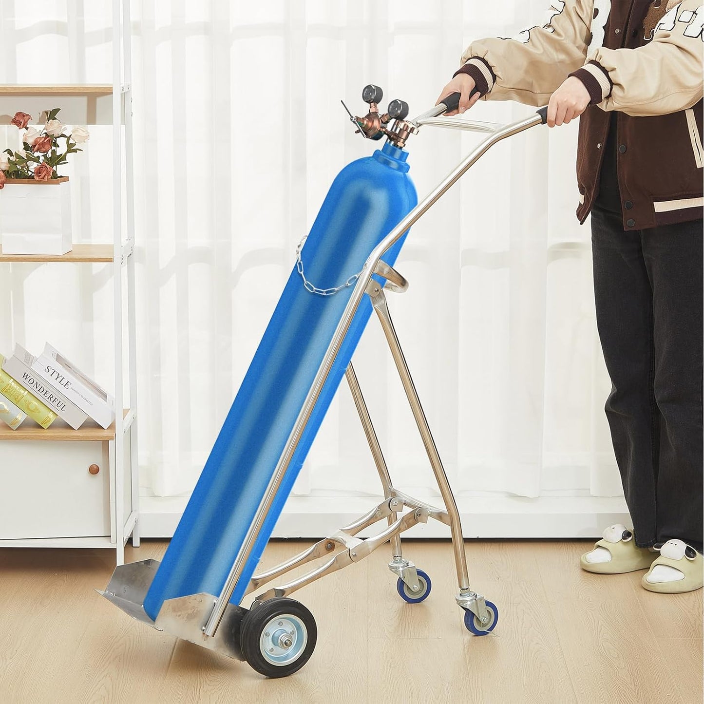 Datanly Oxygen Tank Cart Dolly with Retractable Wheels Propane Tank Cart Cylinder Cart Stainless Steel Gas Cylinder Cart Trolley Truck for Acetylene