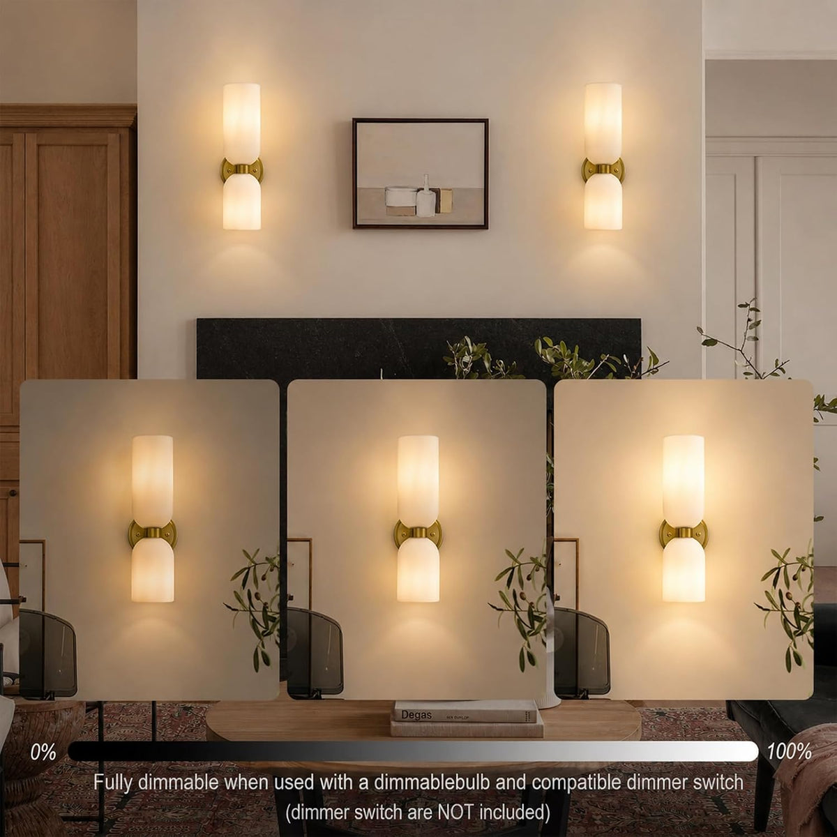 Gold Wall Sconces Set of 2 - Milk Glass Champagne Bronze Light Fixtures