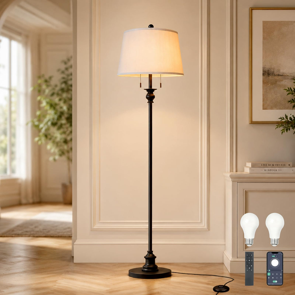 58’’ Dimmable Floor Lamp, Brushed Nickel Floor Lamps, Living Room Floor Lamp 58‘’H (Picture shows matte black, refer to actual product)