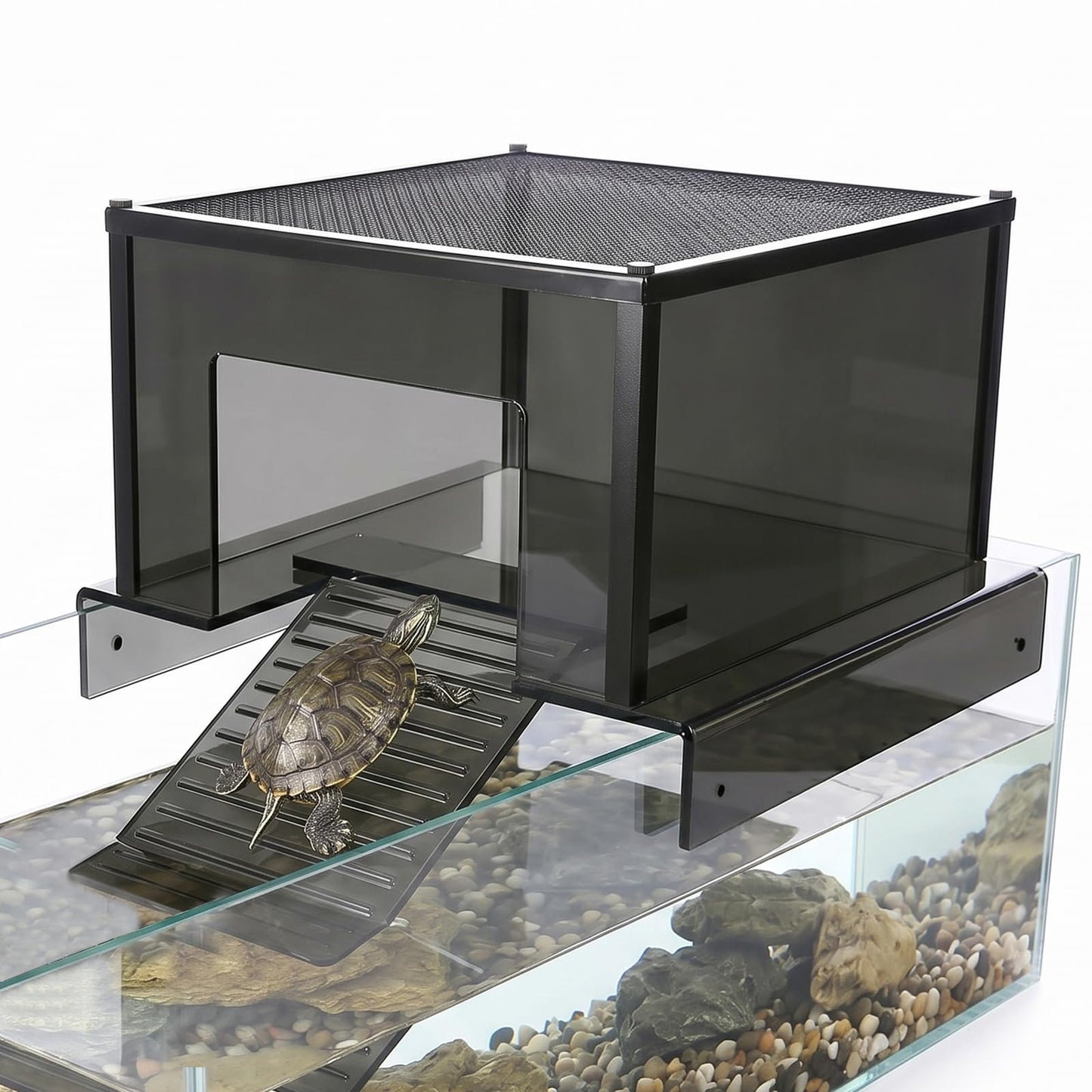 Large Turtle Basking Platform Dock, Acrylic Turtle Tank Topper with Ramp for 75/125 Gallon Aquarium, Fits 17-20 Inch Wide Tanks