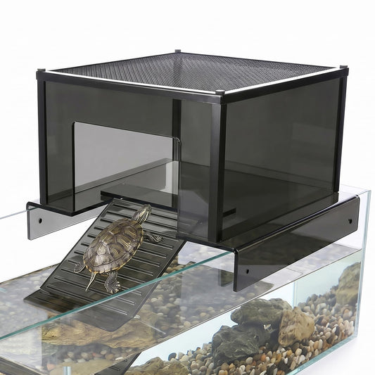 Large Turtle Basking Platform Dock, Acrylic Turtle Tank Topper with Ramp for 75/125 Gallon Aquarium, Fits 17-20 Inch Wide Tanks