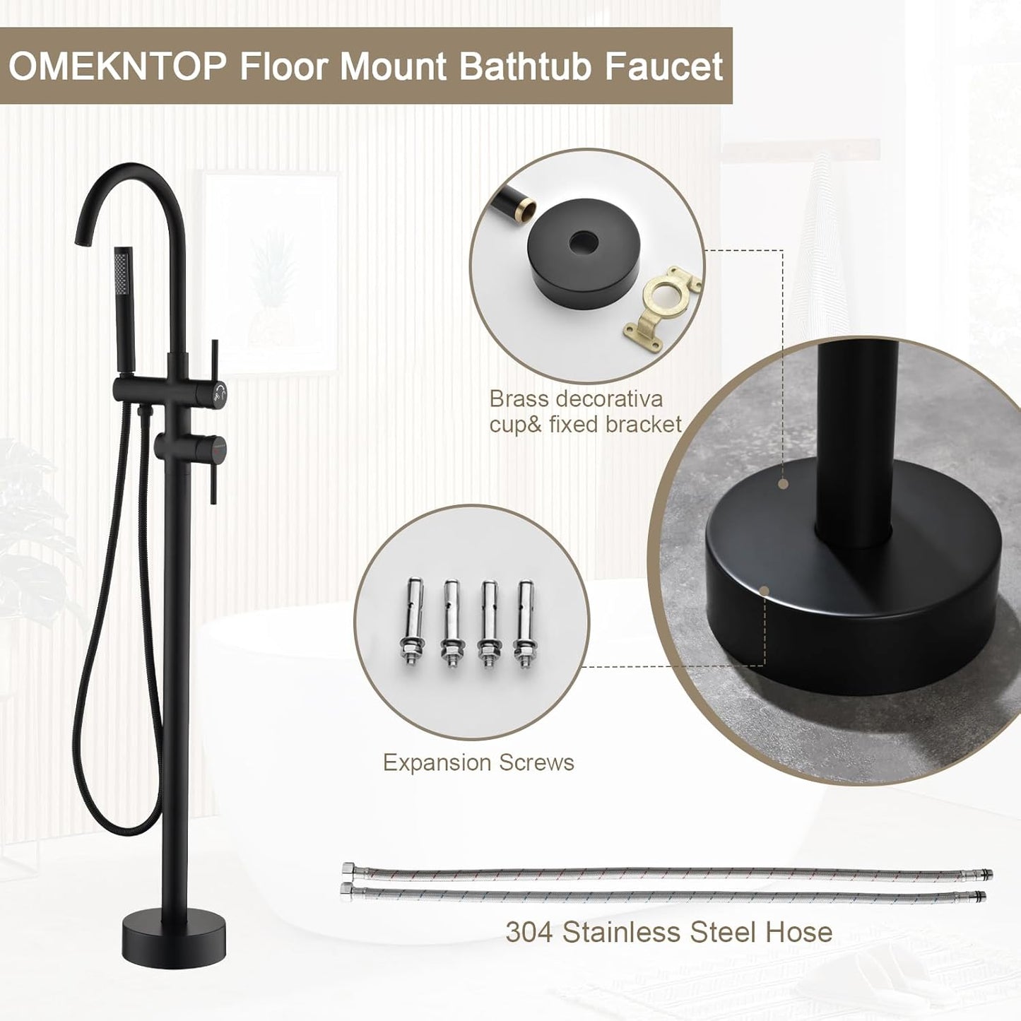 Black Freestanding Tub Filler Freestanding with Handheld Shower