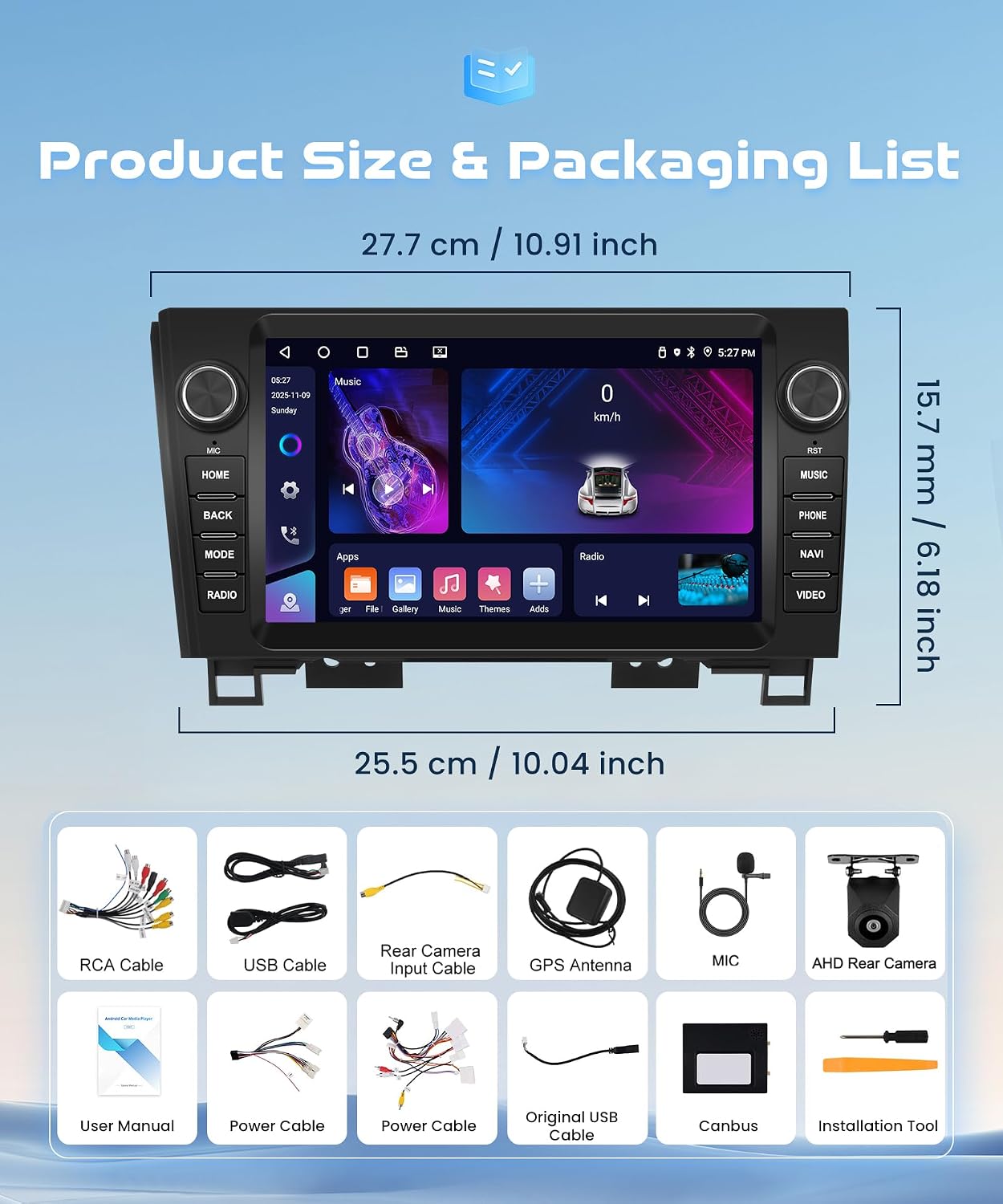 [4+64GB] Car Stereo for Toyota Sequoia 2008-2013/Tundra 2007-2013 | 9-Inch Touchscreen Radio with Wireless CarPlay Android Auto, Android 15 Head Unit, Bluetooth GPS WiFi Backup Camera Included