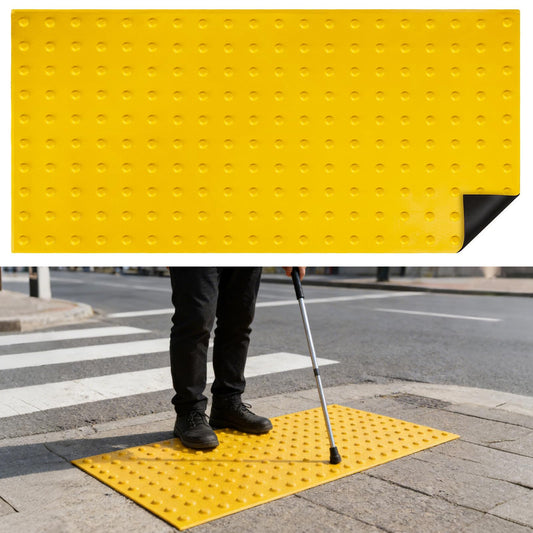 Tactile Warning Pad，ADA Warning Pads, 2x4 FT Vibrant Yellow PVC, Strip & Stick Adhesive Backing for for Outdoor Steps, Ramps, Transit Platforms