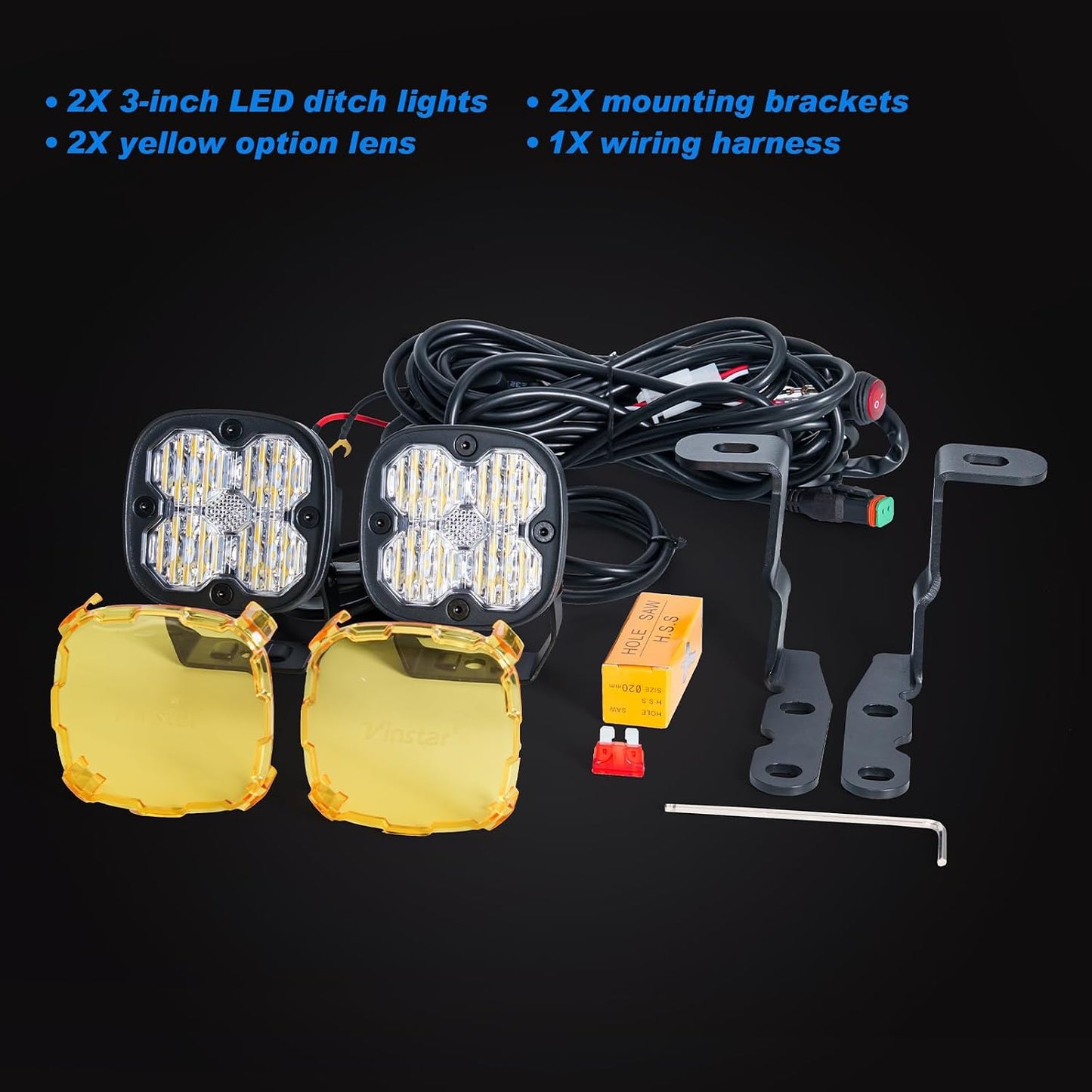 3 Inch LED Ditch Lights for 2007-2014 Silverado Tahoe Suburban Sierra Yukon, with A-Pillar Brackets Wiring Harness Combo Kits, 40W Spot Flood Offroad LED Lights Bar Pods White Yellow Lihgt, Pair B | 2007-2014 Silverado Sierra