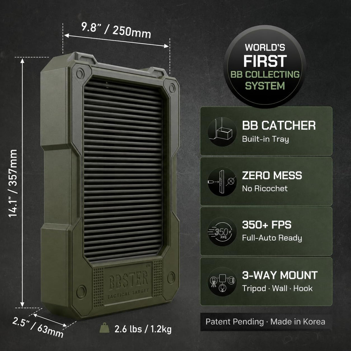 BBSTER Airsoft Target, World's First BB Collecting Target, Polycarbonate Body, Dual Shock-Absorbing Trap for 400+ FPS, Fully Mechanical BB Collecting System, Designed in California.