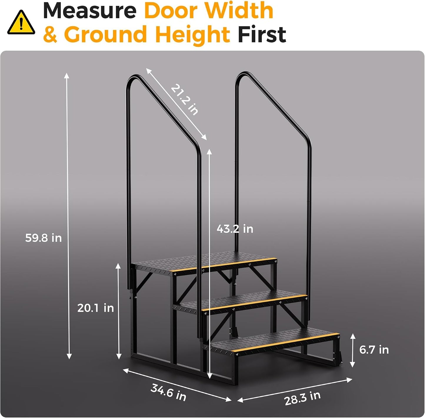 CAMMOO 3-Step RV Steps with Wheels, Per Step 1000LBS Capacity, 304 Stainless Steel Bolts at All Critical Joints, Anti-Slip Treads Entry Steps for Travel Trailer Hot Tub Pool Porch Mobile Home Camper