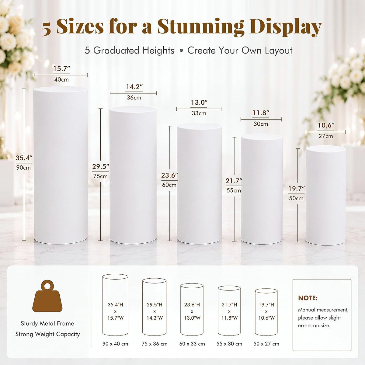 LEIFIDE 5 Set Cylinder Stands for Party with Water Weight Bags, 5 Sizes