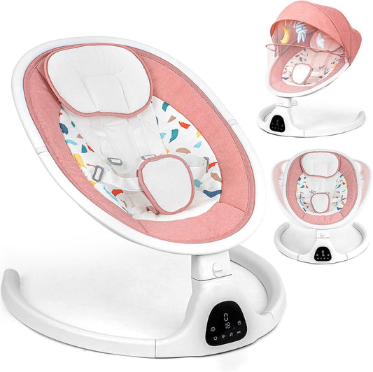 Baby Swing for Infant Baby Swing Portable Infant Swings for Newborns 0-9 Months with Bluetooth Music,Baby Girl Swing 5 Speeds and Remote Control,Pink