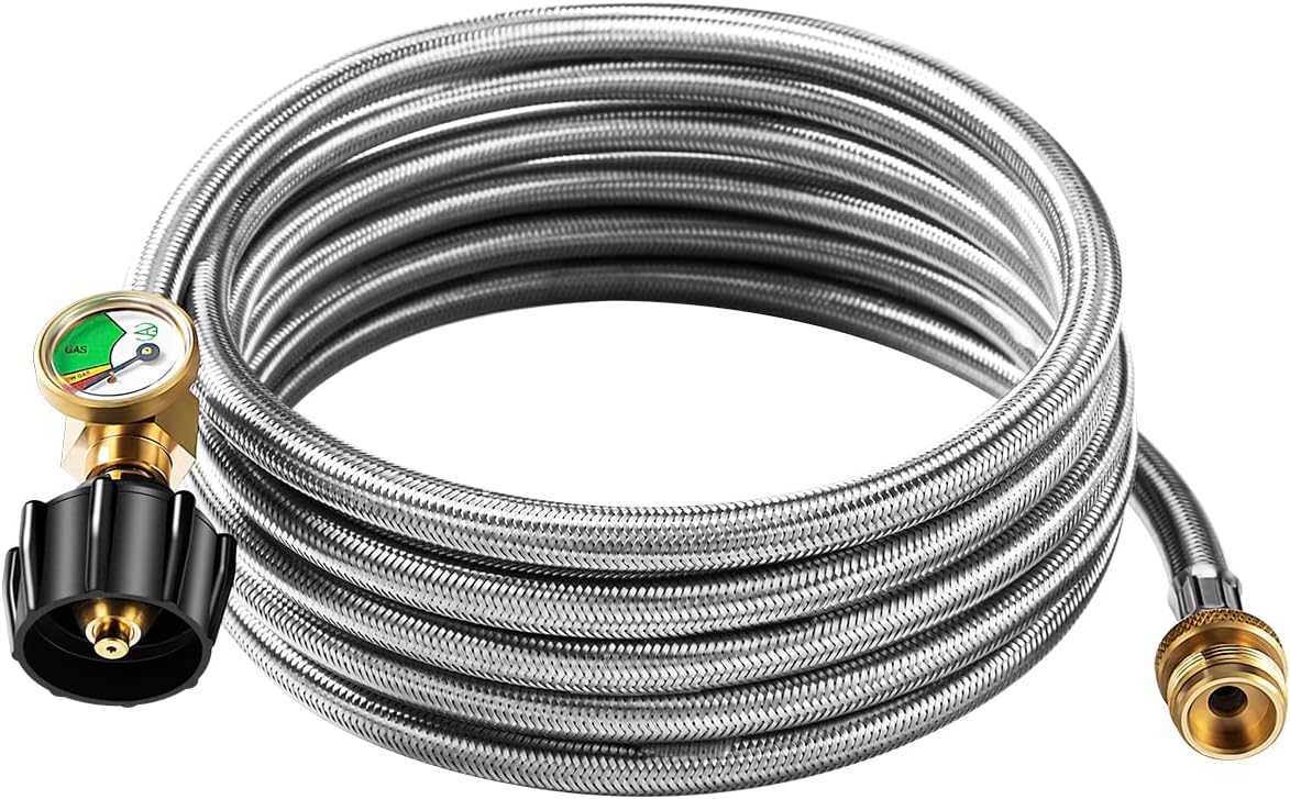 Suppmen Propane Hose 12 FT Propane Adapter 1lb to 20lb, Propane Adapter Hose, Propane Tank Gauge for Propane Heater, Grill, Camping Stove to a