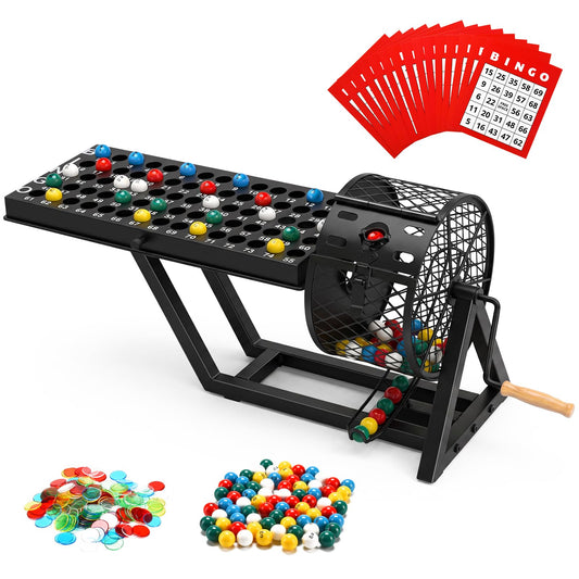 Table Top Machine Bingo Sets Adults for Large Group, Professional Deluxe Bingo Game Set Newly Upgraded Bingo Cage and Balls Storage Bag for Adults Parties, Game Night, Community and Family (Black)