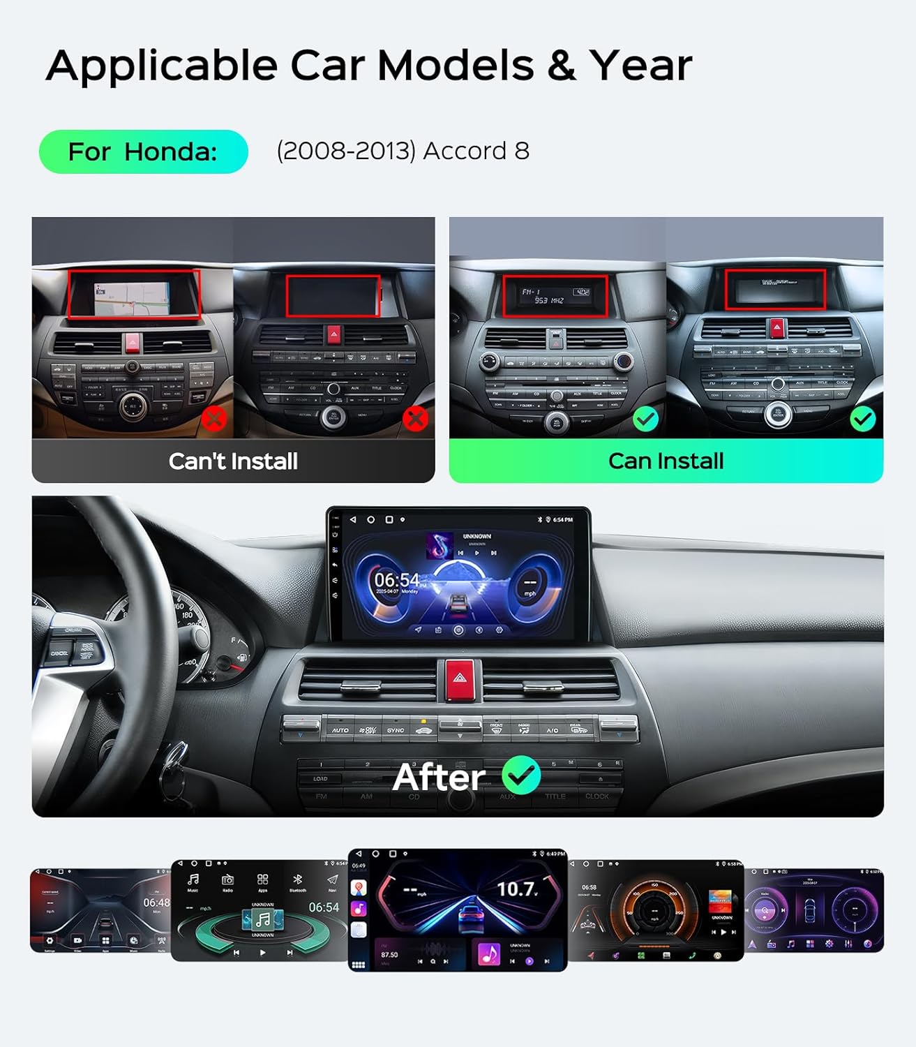 AINAVI 10.2 Inch Car Radio Stereo for Honda Accord 8th 2008-2013 Upgrade 2G+64G IPS HD Touch Screen Wireless CarPlay Android Auto/GPS/SWC/Bluetooth/HD Backup Camera