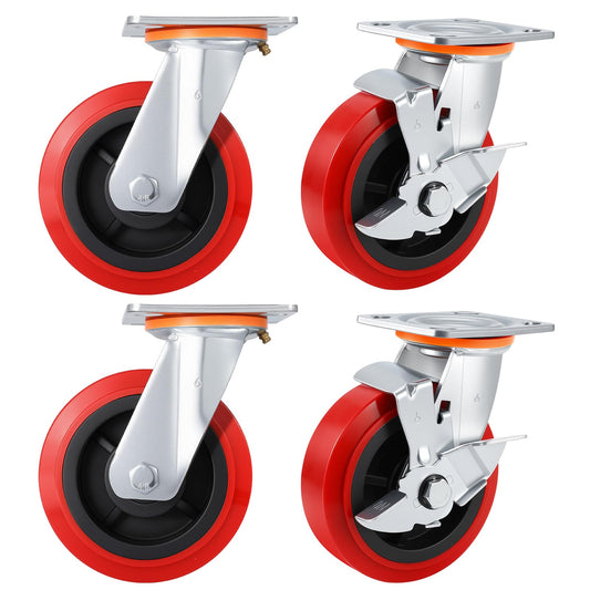 Caster Wheels,Industrial Heavy Duty Caster Set of 4,Polyurethane Surface TPE Casters,Load 5000Lbs Swivel Brake Plate Casters,for Industrial Equipment (2Side Brake & 2 Swivel, 6 inch) 2Side Brake & 2 Swivel 6 inch
