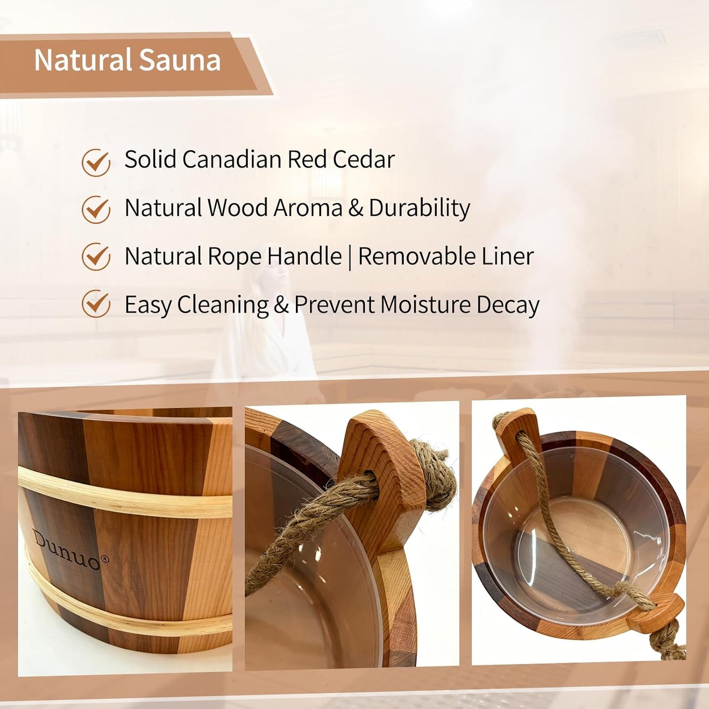 Canadian Red Cedar 3PCS Sauna Accessory Kit, Bucket & Ladle with 2-in-1 Thermometer Hygrometer, 1 Gallon (4L), Dual Scale for Home Sauna