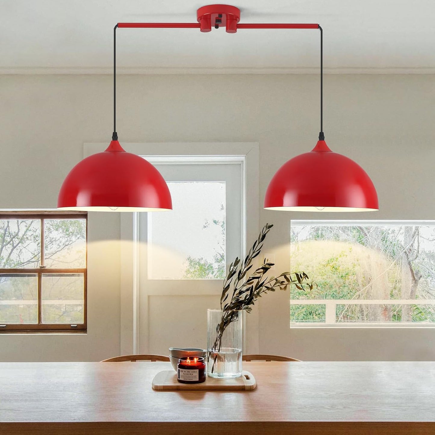 Pendant Lights Kitchen Island 2-Light, Red Dome Pendant Light