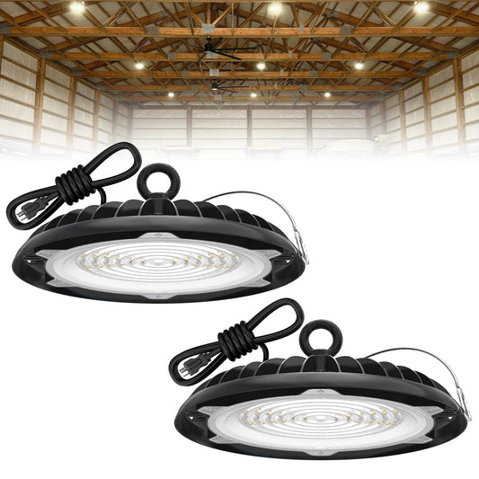 High Bay Lights Commercial: 150W Hi Bay LED Shop Lights for Workshop - Waterproof UFO Light for Damp Places 2-Pack