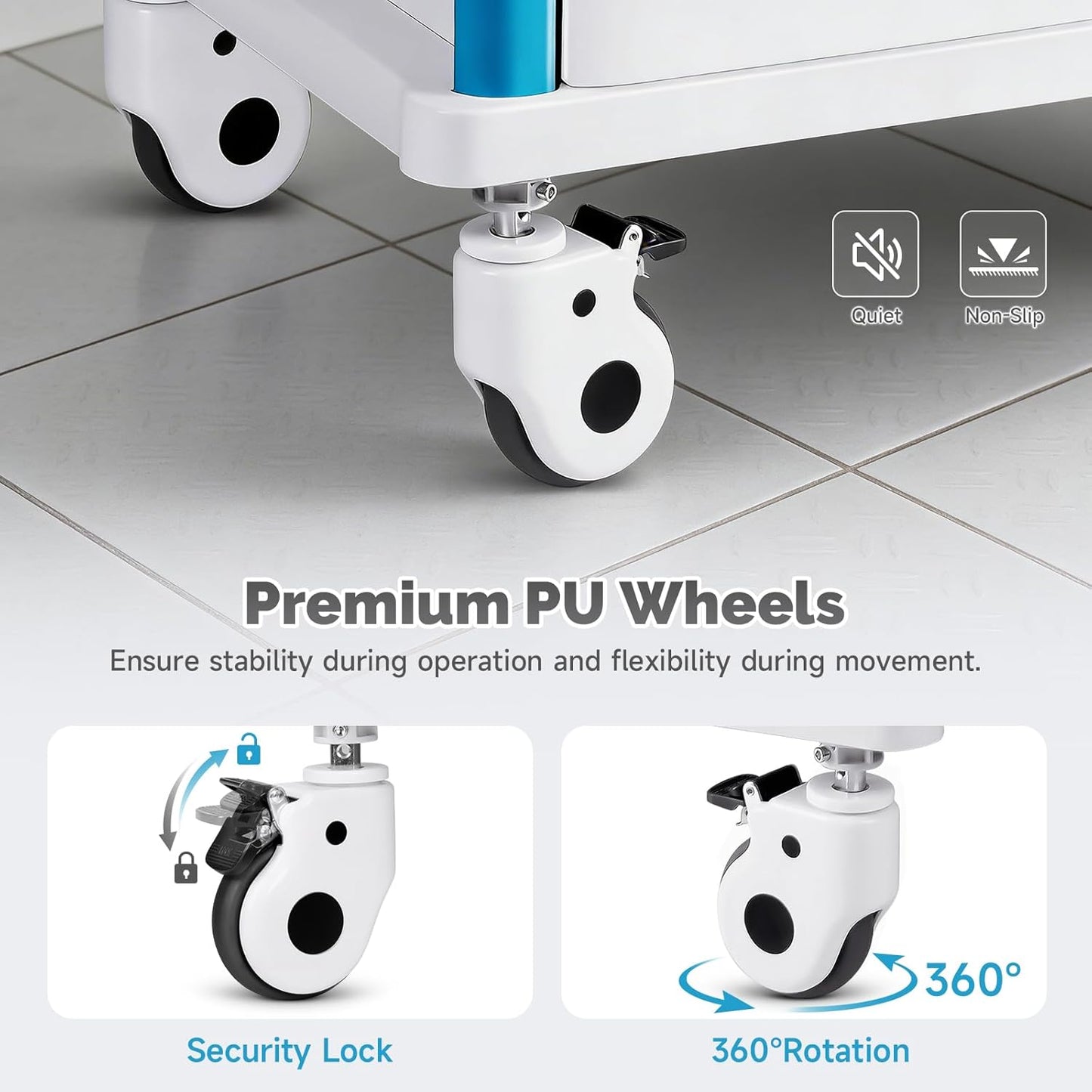 Crash Cart Medical ABS Material, Medical Cart with Drawers, Adjustable IV Pole, Silent Casters, Trash Bins, O2 Holder, Needle Disposal Holder, CPR Board, Nursing Cart for Hospital Clinic 5 Drawers
