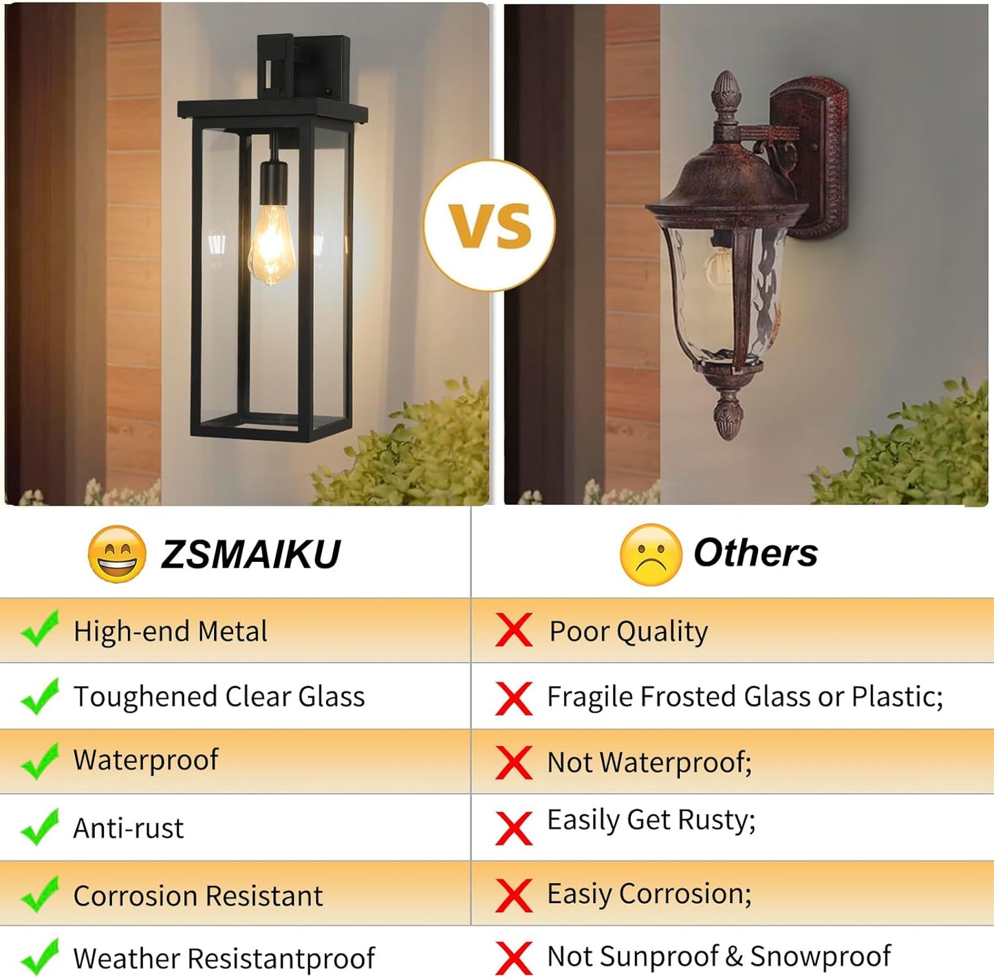 22IN Large Modern Exterior Lighting Fixtures with Clear Glass Shade, E26 Base Waterproof