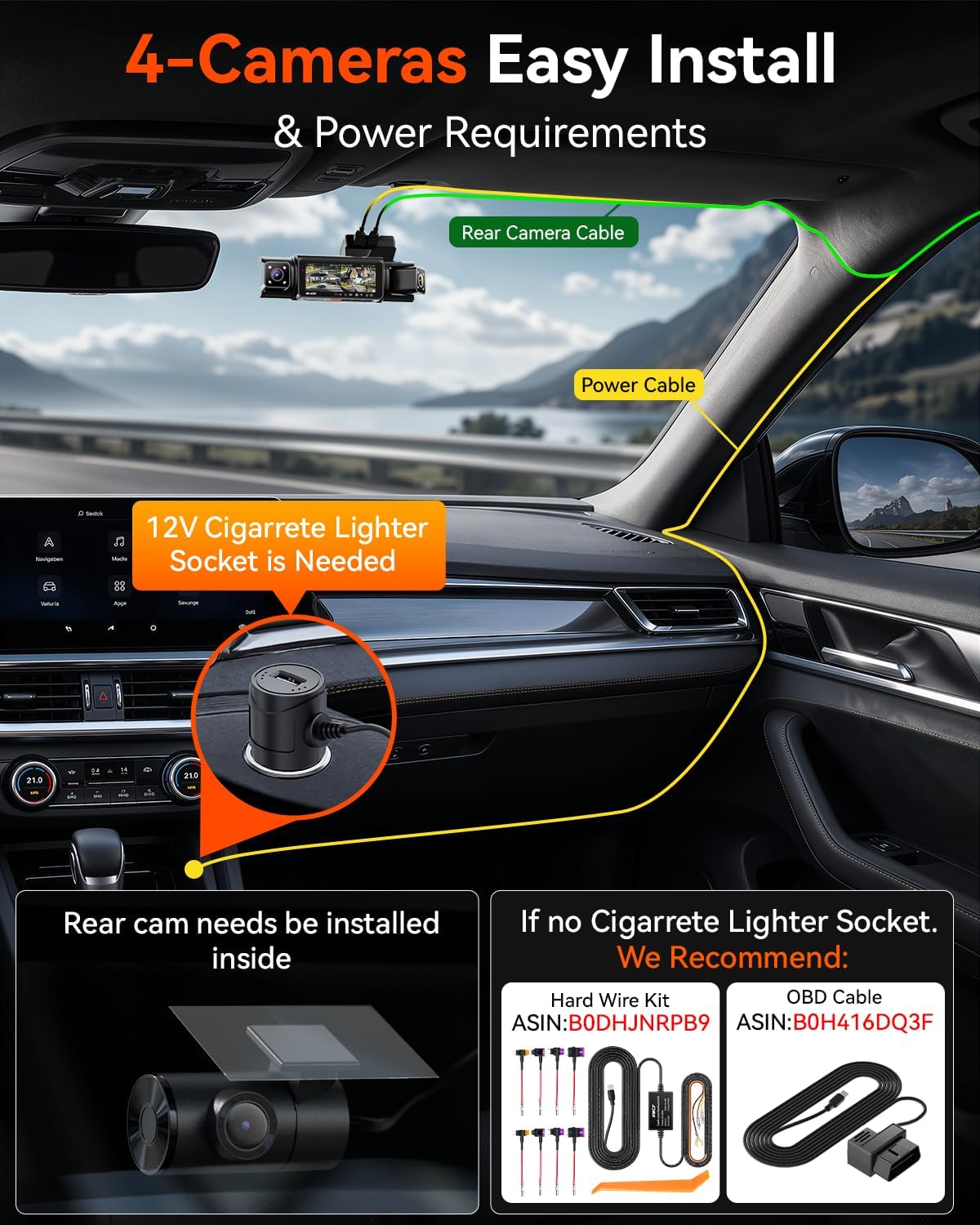 IIWEY N7 PRO 4K STARVIS 4 Channel Dash Cam, 360° View Front Rear and Dual Inside Camera, WiFi 6 & GPS, 8-IR Night Vision, 2160P Dash Camera for Cars, 3.18" IPS, 24/7 Parking Mode, Free 64GB Card