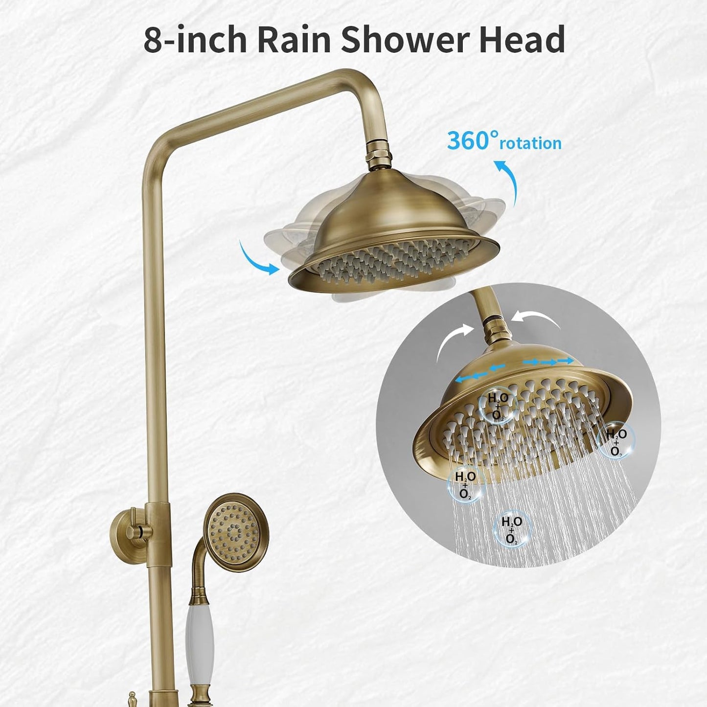 Bathfinesse Outdoor Shower Faucet Antique Brass, Bathroom Shower System Set with 3 Shower Function, Exposed Pipe Shower System, Wall Mount (Antique