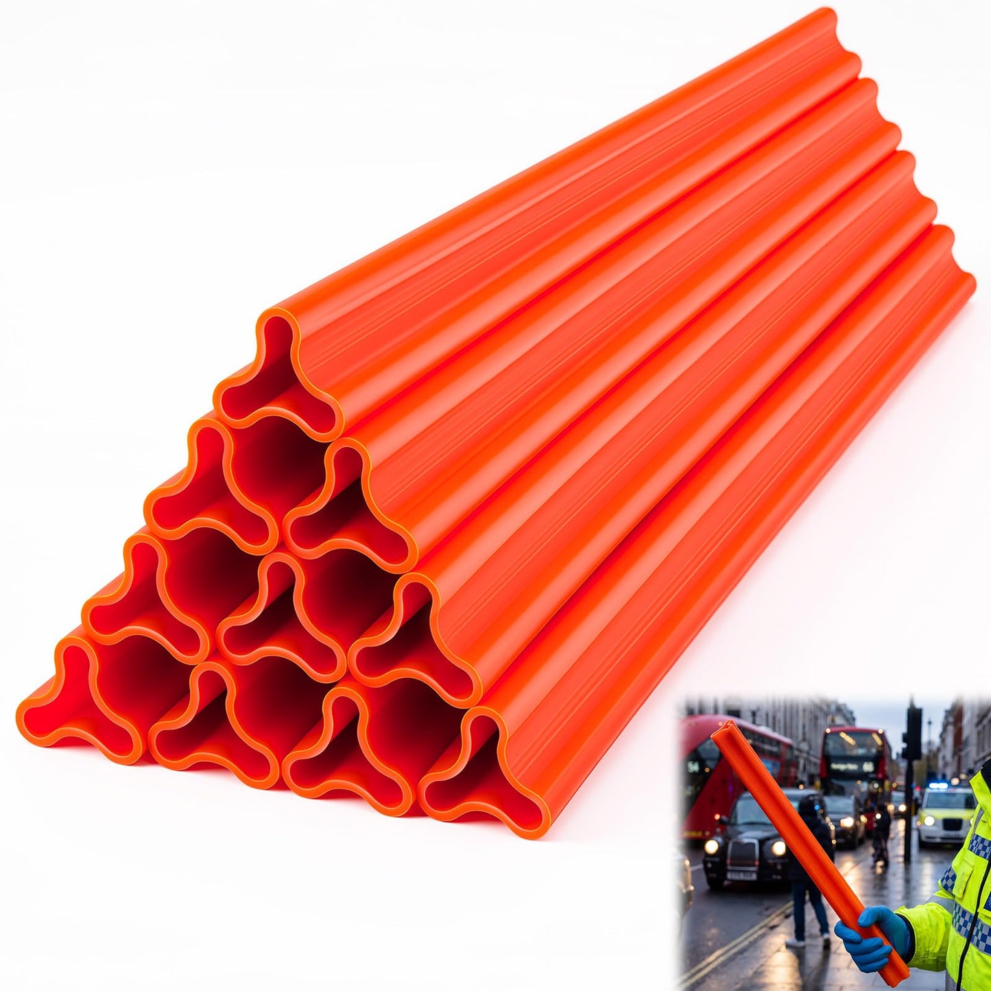 10 Pack Orange Triangle Traffic Wands, 360mm Triangular Safety Stakes, UV Resistant Plastic, Windproof Anti-roll Road Markers for Airport Ground Traffic Control, Road Construction Event