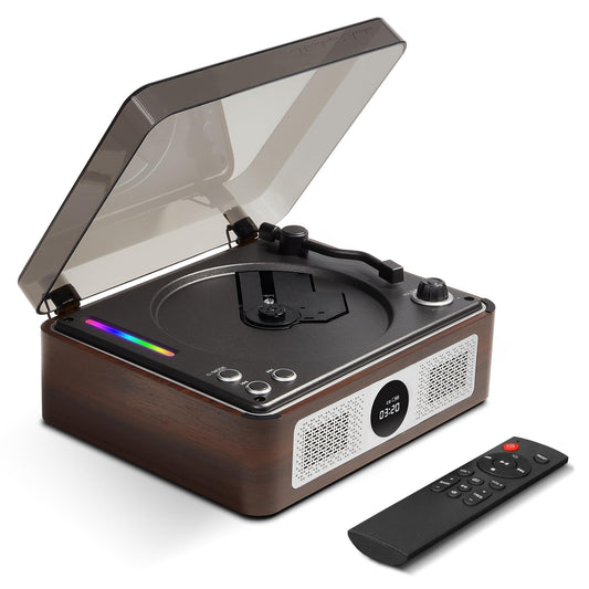 Y11 Retro CD Player with Bluetooth, Portable Desktop CD Player for Home with Dual HiFi Speakers & Remote Control, USB/AUX/SPDIF Output, Brown