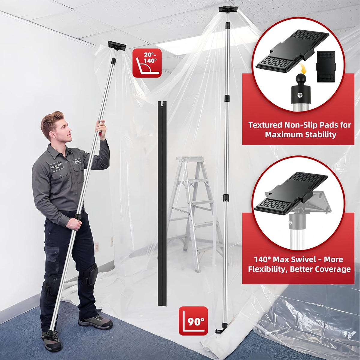 12FT Spring Dust Barrier Poles Kit, Retractable Zip Wall Pole Kit