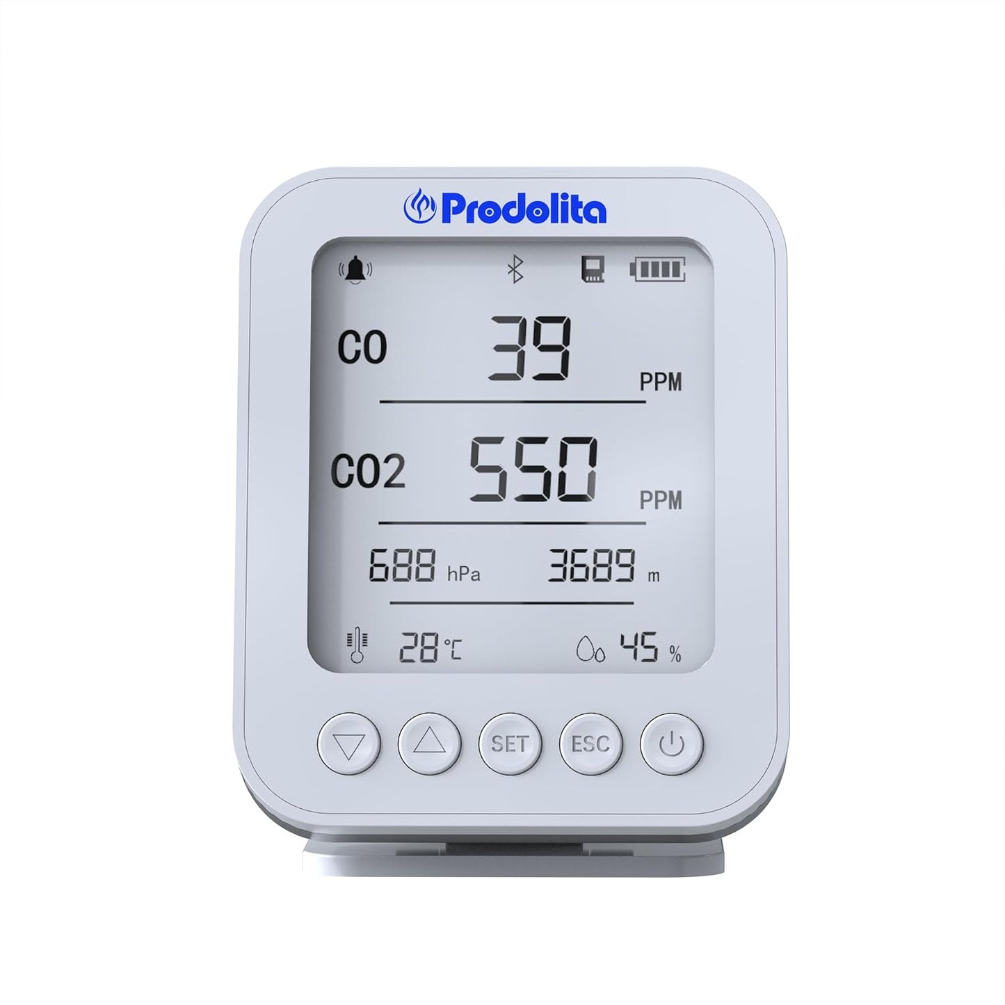 Prodolita Co Detector for Carbon Monoxide, Carbon Dioxide, Barometer, Altimeter, Temperature and Humidity Sensor with Large LCD Screen and Portable