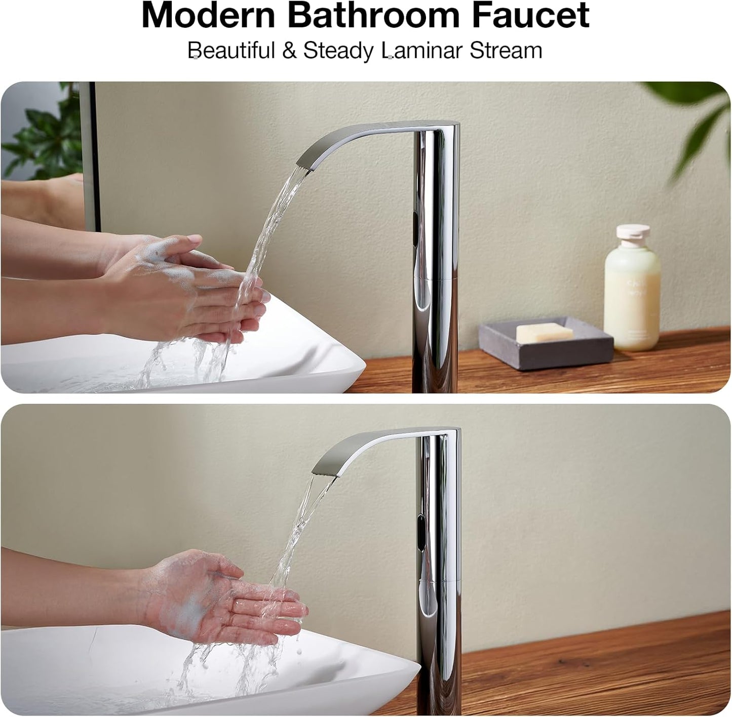 Charmingwater Touchless Bathroom Sink Faucet, Waterfall Vessel Bathroom Faucet with Automatic Sensor, Hands Free