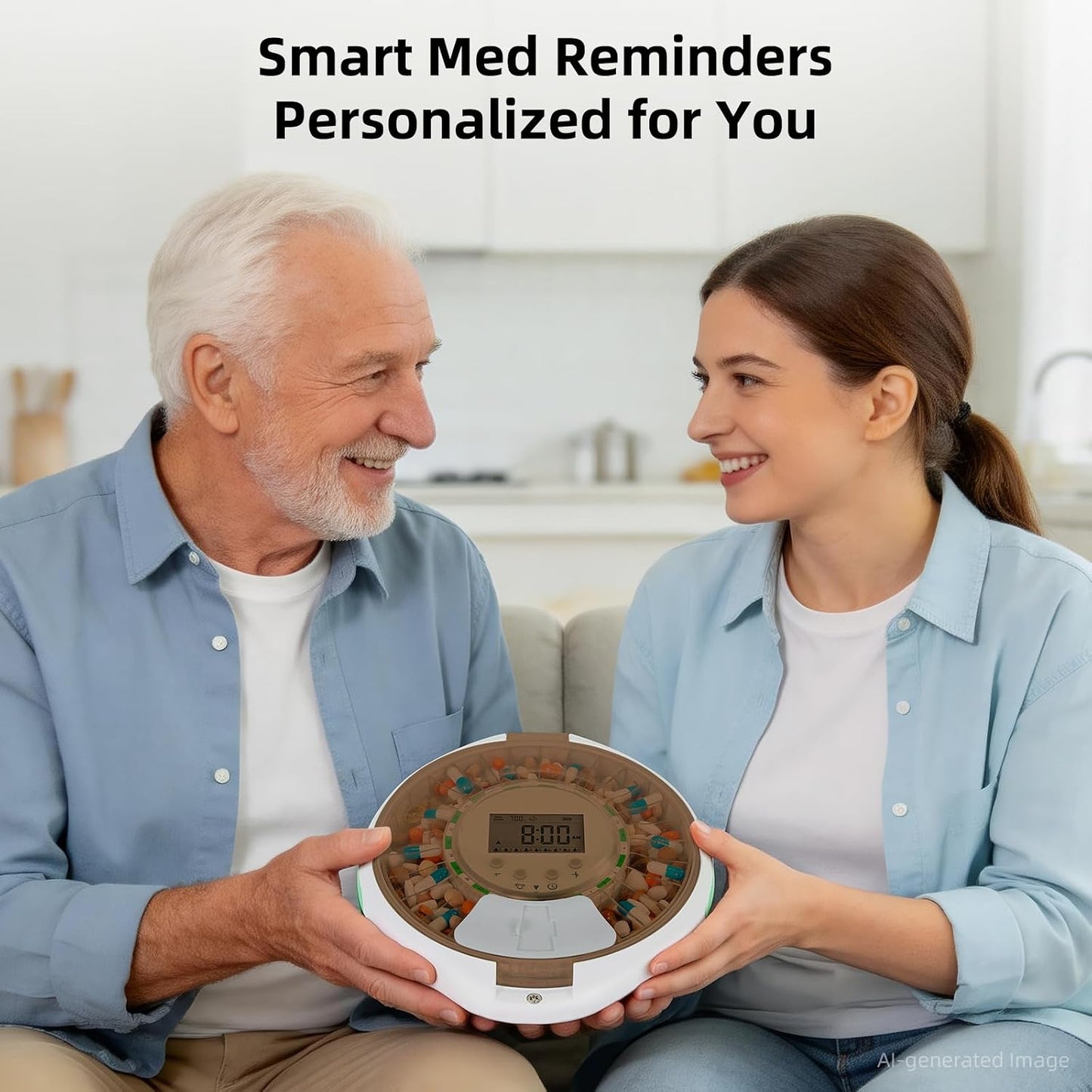 Locked Bluetooth Pill Dispenser for Caregivers App Track Adherence History | Top Lock & Ergonomic Flip Lid Friendly for Seniors, 28-Day Organizer with 9 Custom Alarms & Clear LCD, Sound-Light Reminders