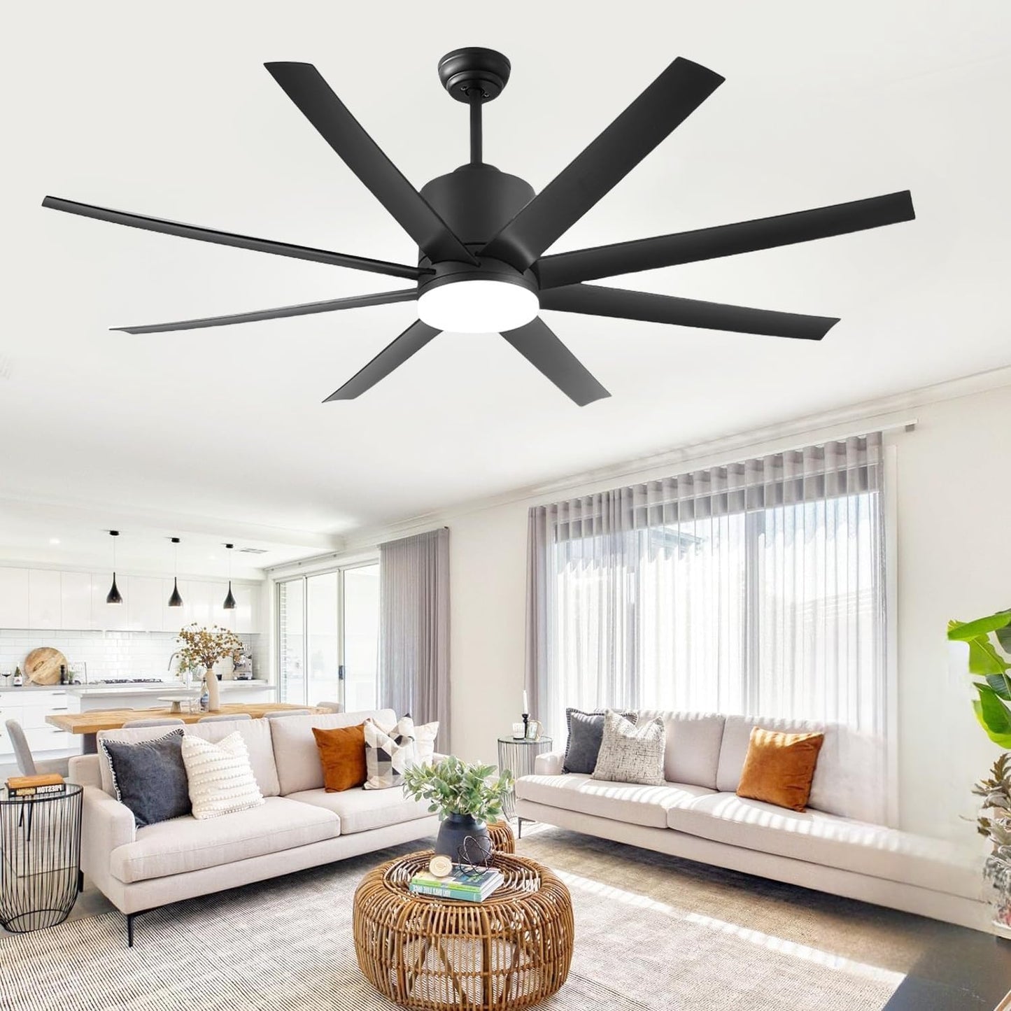 TXCSLY 72 inch Ceiling Fan with Light, Large Black Ceiling Fan with Light Outdoor Ceiling Fan for Bedroom Living Room Patio Porch,