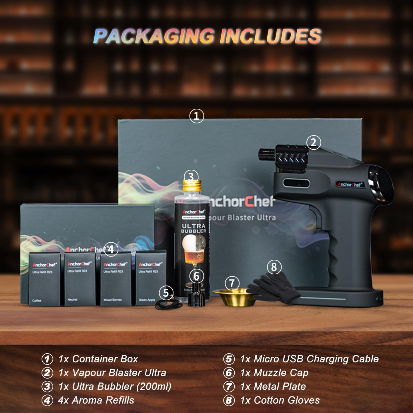 AnchorChef Vapour Ultra Blaster Cocktail Smoke Gun with Aroma Liquid and Edible Bubbles