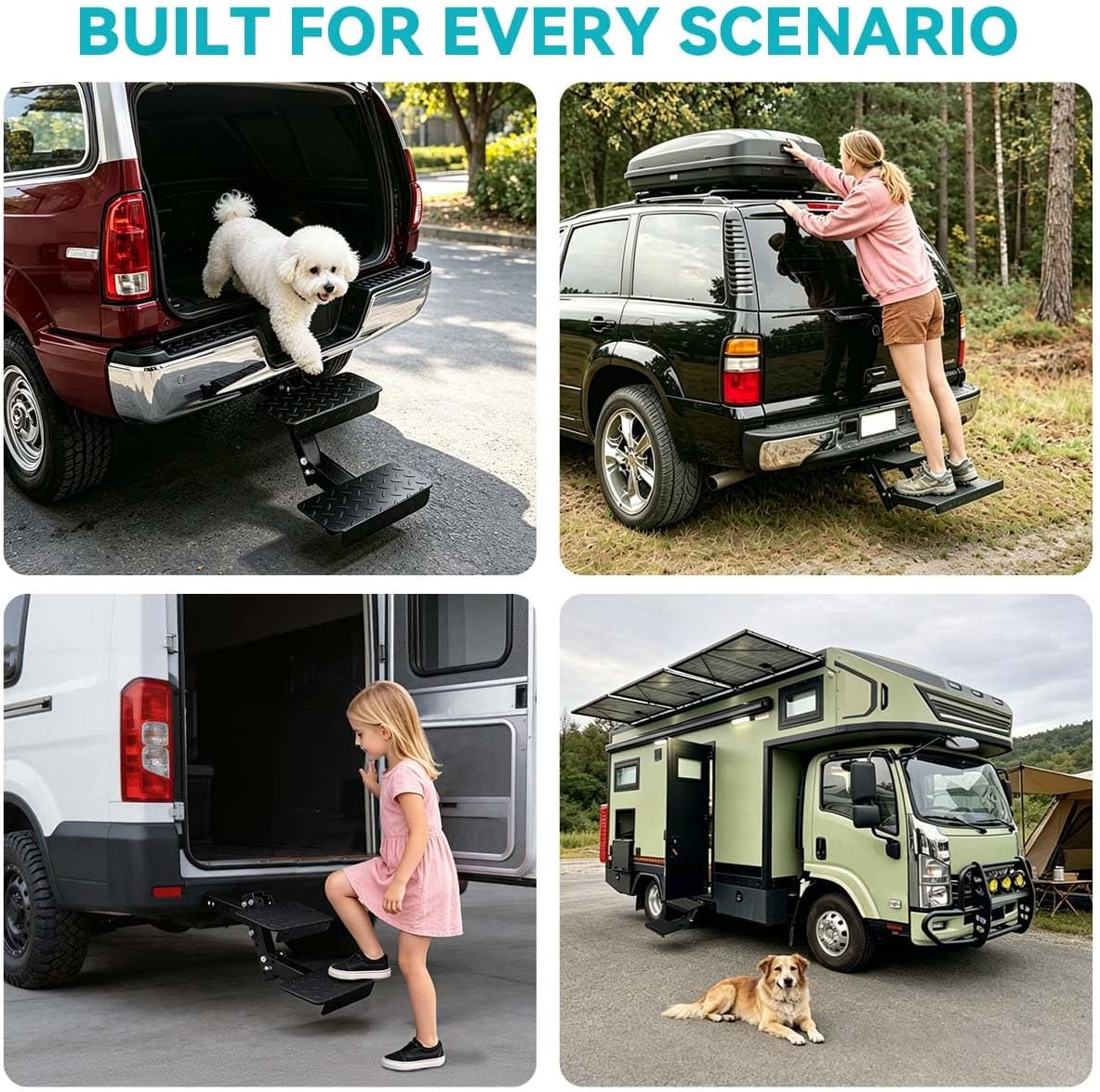 12" Wide 2-Step Folding Trailer Pet Hitch Step for 2" Receiver -Heavy Duty 2 Step Dog Stairs, 4-Position Adjustable Height, Towing Hitch Stair Fit for Truck Camper, RV, Pickup Truck, Trailer, SUV