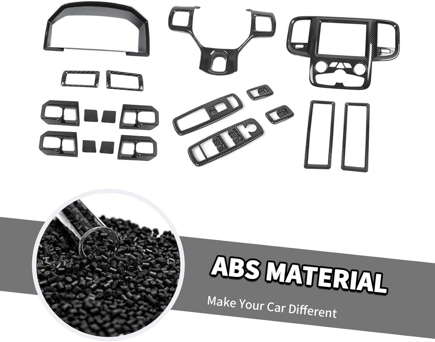 Jimen Fit for Dodge Ram 2011-2017, 19PCS Carbon Fiber Interior Kits - Dashboard Cover, Navigation Panel, Side Air Vent Trim, Inner Door Handle Bowl, Window Lift Switch Panel