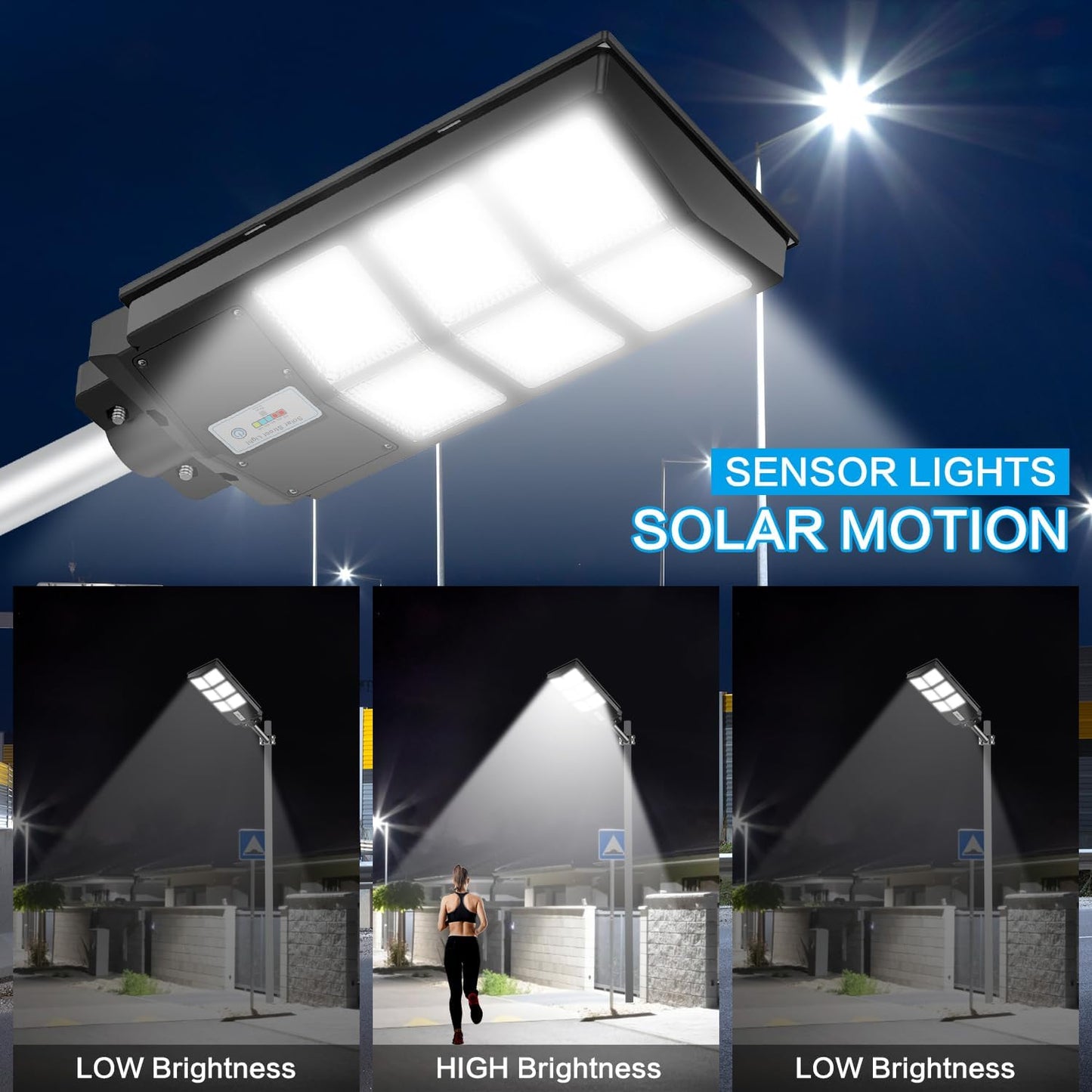 VOOJOY 600W Solar Street Lights Outdoor Waterproof, 30000 Lumens High Brightness Dusk to Dawn LED Solar Street Lamp with Motion Sensor and Remote