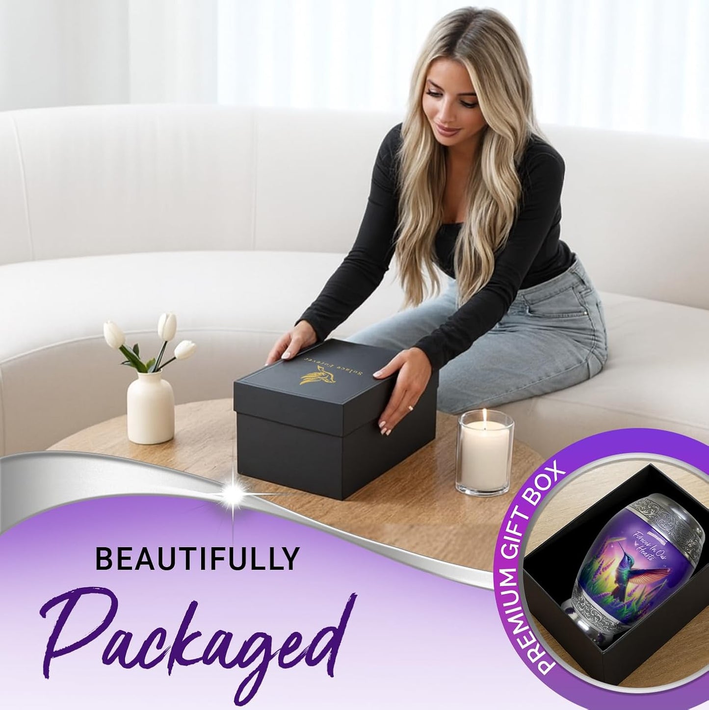 Small Urns for Human Ashes Adult Female Set of 6 - Hummingbird Urns for Ashes for Women - Purple Mini Urns for Sharing Ashes - Honor Loved Ones with Love and Grace