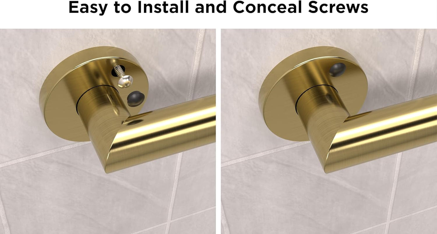 HEALTHCRAFT 24" Miter Grab Bar, ADA Compliant Bathroom Safety Bar, Stainless Steel Shower Handle, 500 lb Support, Modern Bathroom Rail for Shower, Tub & Toilet Wall (1, Gold Brushed, 24 Inch) Gold Brushed 24 Inch 1