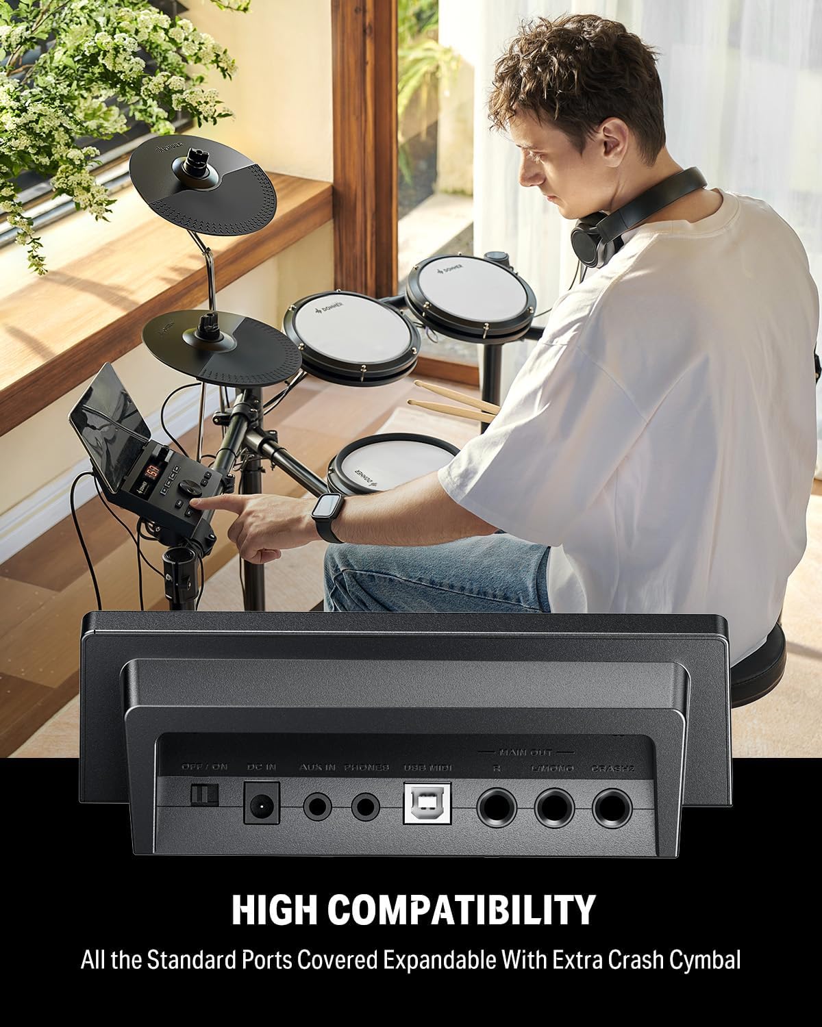 Donner Electric Drum Set for Beginners, Electronic Drum Kit with Quiet Mesh Pads, Bluetooth, Drumsticks, Throne, 5 Pads 3 Cymbals Digital Drum, DED-100(2026)