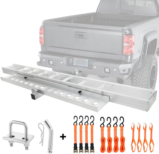 Motorcycle Hitch Carrier 400LBS, Aluminum Lightweight Robust Dirt Bike Hitch Hauler with 4.5' Longer Ramp, Tie-Down Straps and Hitch Tightener, 2